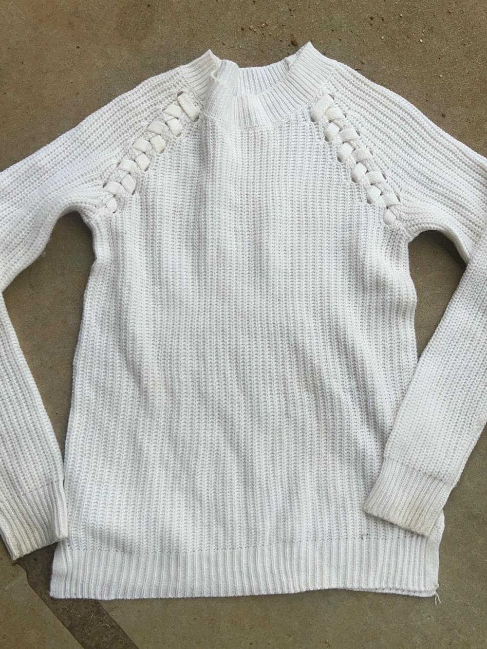 White Knit Lace-Up Shoulder Sweater - Women